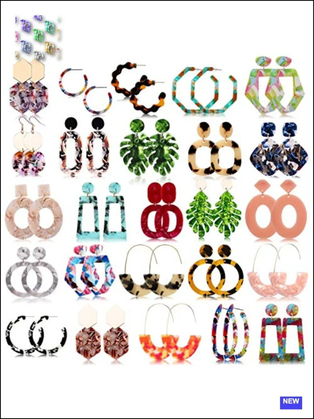 25 Pairs Acrylic Resin Statement Earrings Set Drop Dangle Hypoallergenic